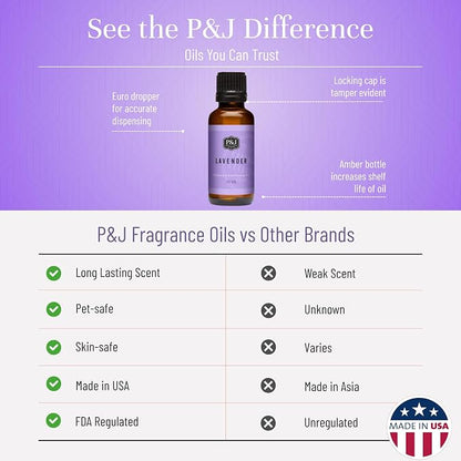 P&J Fragrance Oil | Lavender Oil 30ml - Candle Scents for Candle Making, Freshie Scent, Soap Making Supplies, Diffuser Oil Scents