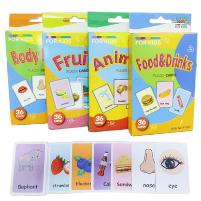 Flash Cards for Toddlers, Educational Learning Set of 144, Body Animal Food Fruit Cards, Ages 2-6, Montessori Preschool Learning Toys for Kindergarten (Orange, Pocket-Size)