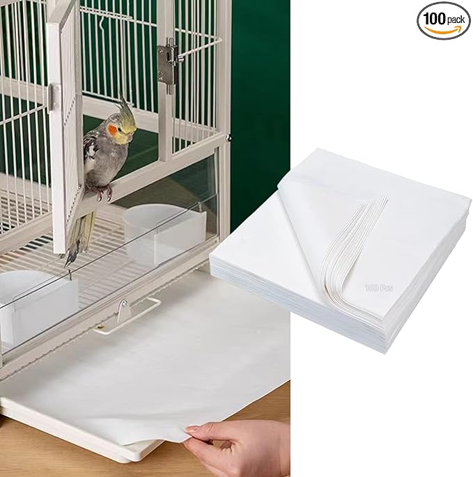 MANON ROSA Bird Cage Liner Papers,100pcs Disposable Non-Woven Parrort Cage Liner, Precut Absorbent Leakproof Bird Carrier Cleaning Birdcage Accessories (Square (9.4''L×9.4''W))