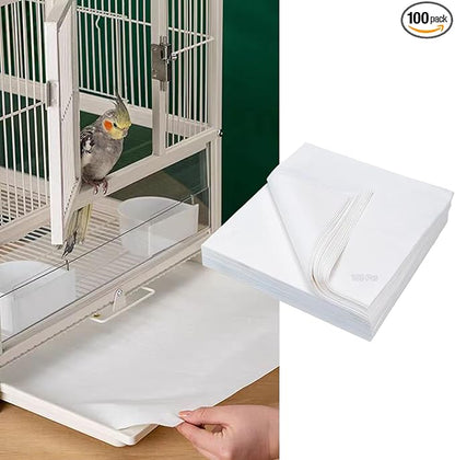 MANON ROSA Bird Cage Liner Papers,100pcs Disposable Non-Woven Parrort Cage Liner, Precut Absorbent Leakproof Bird Carrier Cleaning Birdcage Accessories (Square (9.4''L×9.4''W))