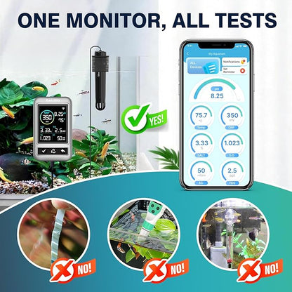 kactoily WiFi Aquarium Water Quality Monitor – 7 Parameter Digital Aquarium Water Tester for pH ORP EC TDS Salinity SG Temp, Freshwater & Saltwater Tanks