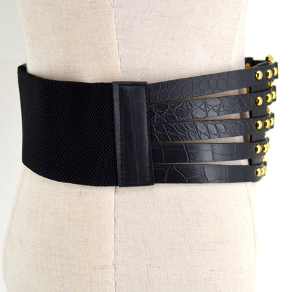 U Scinan Hollow Out Rivets Cinch Belt Tied Corset Elastic Wide Waist Belt Underbust Waistband