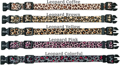Dog Collar Leash Set, Leopard Pattern, Polyester Material, Adjustable Collar and 5ft Matching Leash, for Medium Dogs.(M, Yellow Leopard)