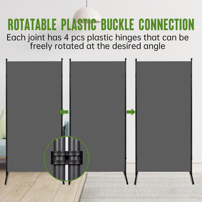 3 Panel Folding Room Divider, 102" Wx71.3 H Portable Wall Divider, Grey