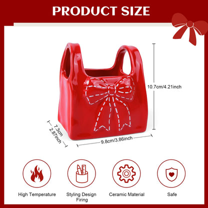 elephtree Bow Ceramic Pen Holder for Desk, Cute Pen Holder for Desk & Makeup Brush Holder, Multi‑Use Toothbrush Holders, Girly Desk Accessories for Office, Bathroom, Vanity Gift for Women Girls