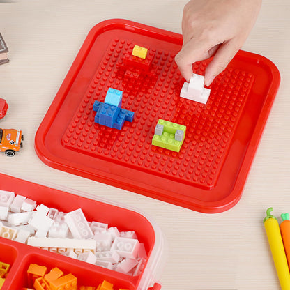 OGANAZI Plastic Storage Container with Bricks Baseplate Lid for Building Blocks, Bricks Building Set Organization Bin with Compartments Tray, Stackable Storage Box Building Block Chest Case (Red)