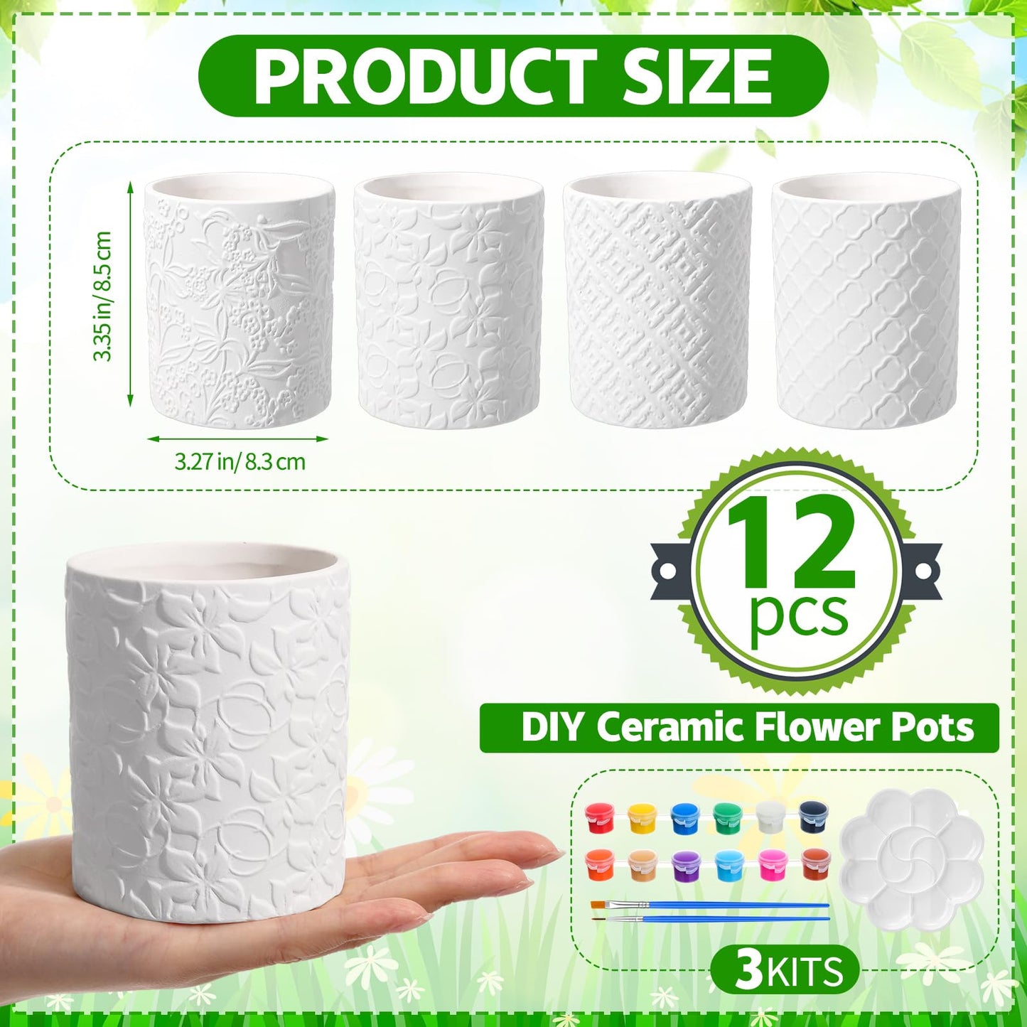 Zubebe 12 Pcs Paint Your Own Ceramic Pots Bulk Unfinished Succulent Pots Painting Kit with Drainage Hole Mini Paintable Plant Vase Ready to Paint Planter for Cactus DIY Craft
