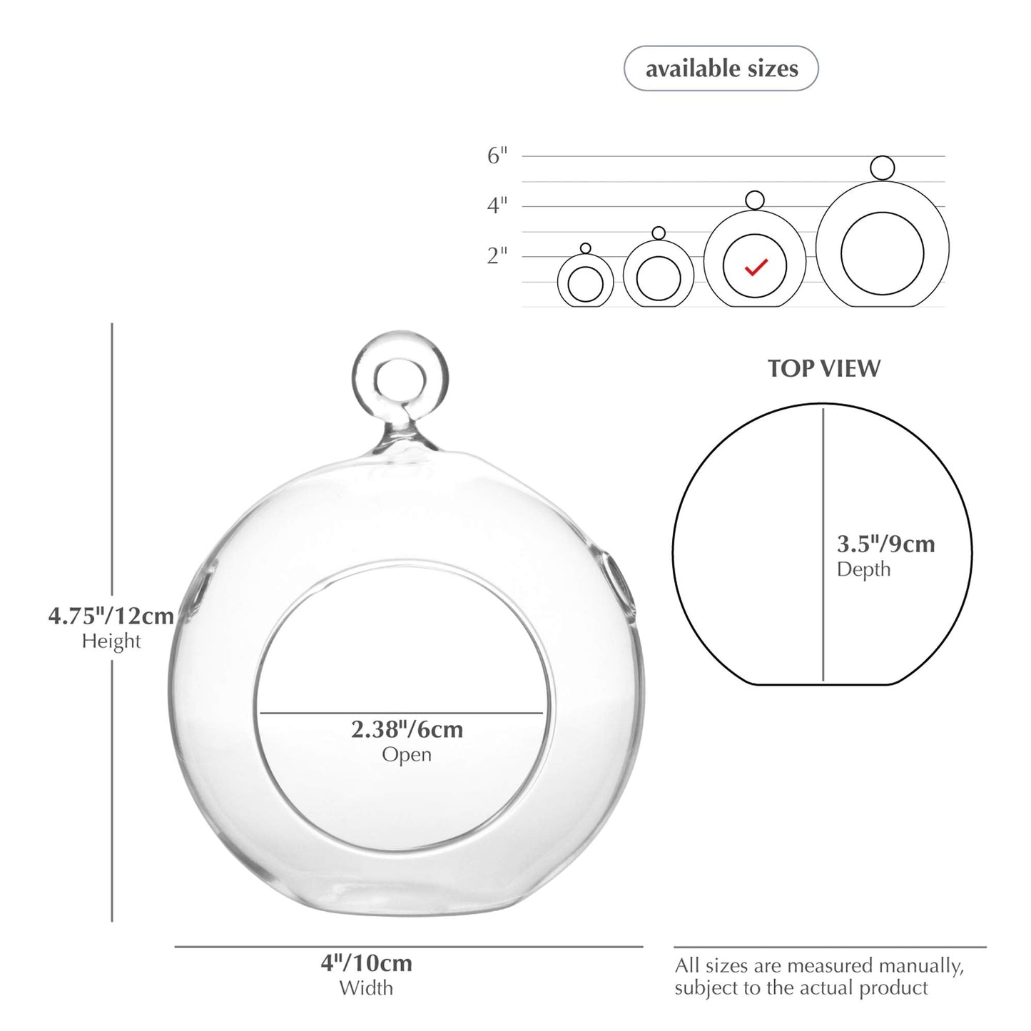 WGV Hanging Terrarium Globe, Width 4", Height 4.75", DIY Air Succulent Planter, Clear Glass Vase Orb with Flat Bottom, Candle Holder for Windowsill Outdoor Garden Decor, 3 Pieces Bulk