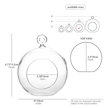 WGV Hanging Terrarium Globe, Width 4", Height 4.75", DIY Air Succulent Planter, Clear Glass Vase Orb with Flat Bottom, Candle Holder for Windowsill Outdoor Garden Decor, 3 Pieces Bulk