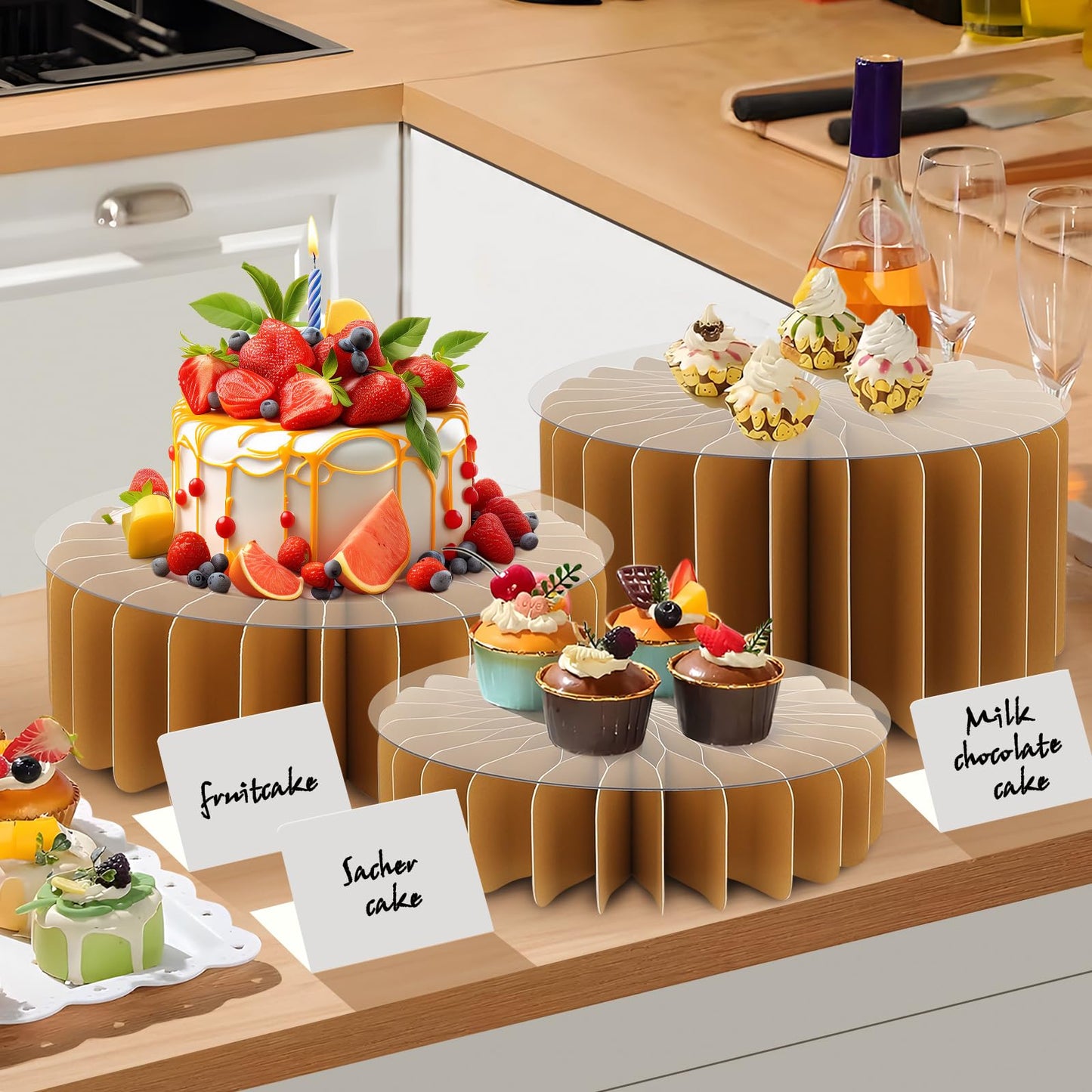 Buffet Risers Food Risers for Buffet Table Acrylic Risers Display Stands Tall Cake Stands Cylinder Stands for Party Pedestal Cake Stand Dessert Table Display Set Cupcake Stands Cupcake Display (Golden)
