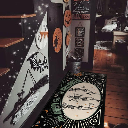 Faptoena Halloween Kitchen Mat Set of 2,Happy Halloween Skeleton Creepy Mats and Rugs Non Skid Washable for Kitchen Home Decor,Halloween Decorations and Accessories (17"x47"+17"x30")
