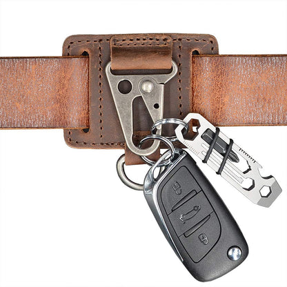 EDC Leather Key Ring Holder, Heavy Duty Belt Clip Key Fob, Chestnut