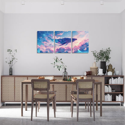 Feelyou Pretty Whale 3 Piece Canvas Wall Art for Living Room Bedroom Pink Blue Galaxy Wall Art for Home Decor Ocean Animal Office Wall Decor Nebula Wall Painting