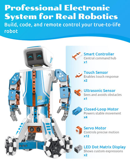 WhalesBot E9 Pro Robot Engineering Building Kit for Educators with 12 Servo Motor Joints, Learn Scratch & Python Programming, STEM Educational Science Kits for Teens Boys & Girls 12-18
