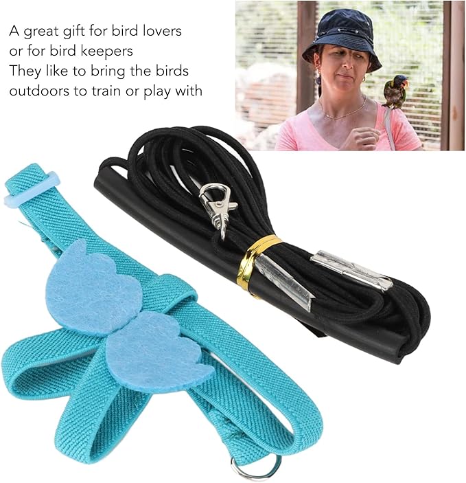 Parrot Bird Harness Leash, Adjustable Parrot Nylon Anti Bite Flying Training Rope, Pet Outdoor Traction Lead, Bird Parrot Flight Suit with Leash for Parakeets Cockatiels Conures Budgies(M-Blue)