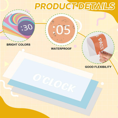 Sereliy Clock Numbers Bulletin Board Kits, Paper Telling Time Teaching Clock for Kids Labels, Learning to Tell Time Cutouts for Elementary Math Classroom Must Haves (Colorful)
