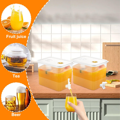 2 PCS 2 Gallon Fridge Beverage Drink Dispenser with Spigot Leak Proof Lids Filter Screen Juice Container Sealed Plastic Lemonade Water Milk Cold Hot Drink Tea Jug for Parties