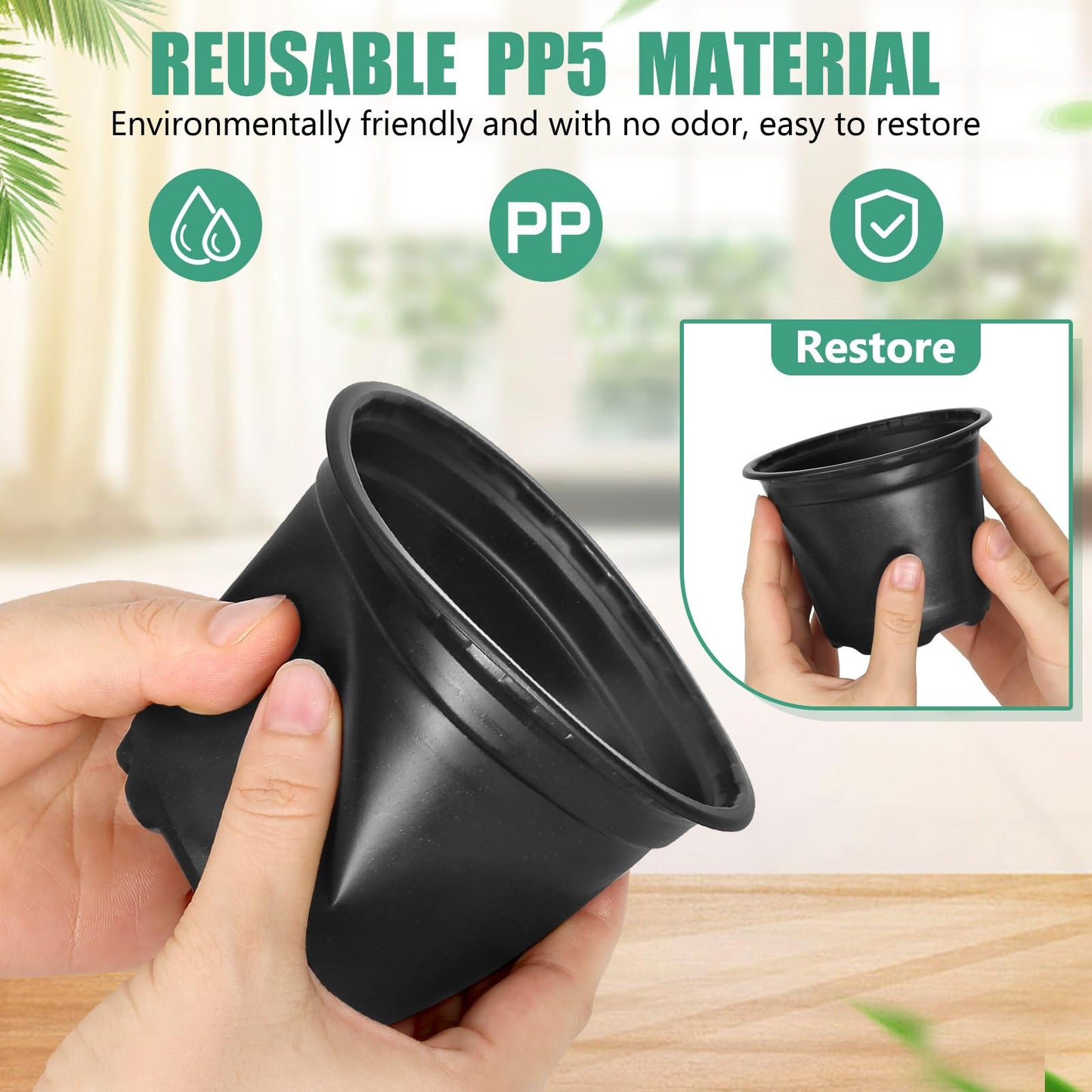 DUNPUTE 120 Packs 5 Inch Plant Nursery Pots, Plastic Seeds Starter Pots with Drainage Holes, Germination Soft Flower Plant Container for Succulents Seedling Cutting Transplanting (120, 5 Inch)