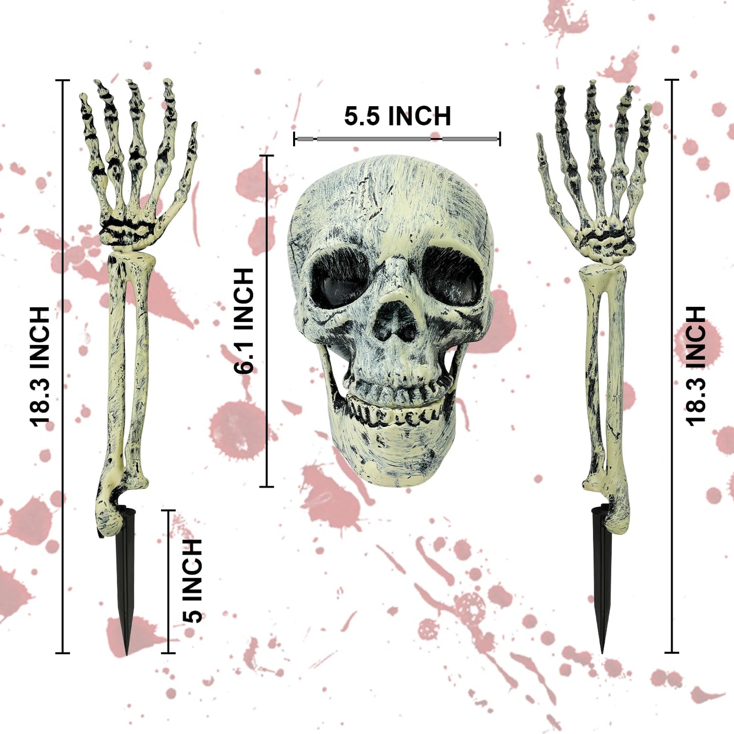 1 Pack Realistic Halloween Skeleton Stakes Decorations Outdoor for Yard Lawn Graveyard Garden, Scary Halloween Groundbreaker Skeletons with Skull and Arms – Haunted House Props Party Decor Supplies