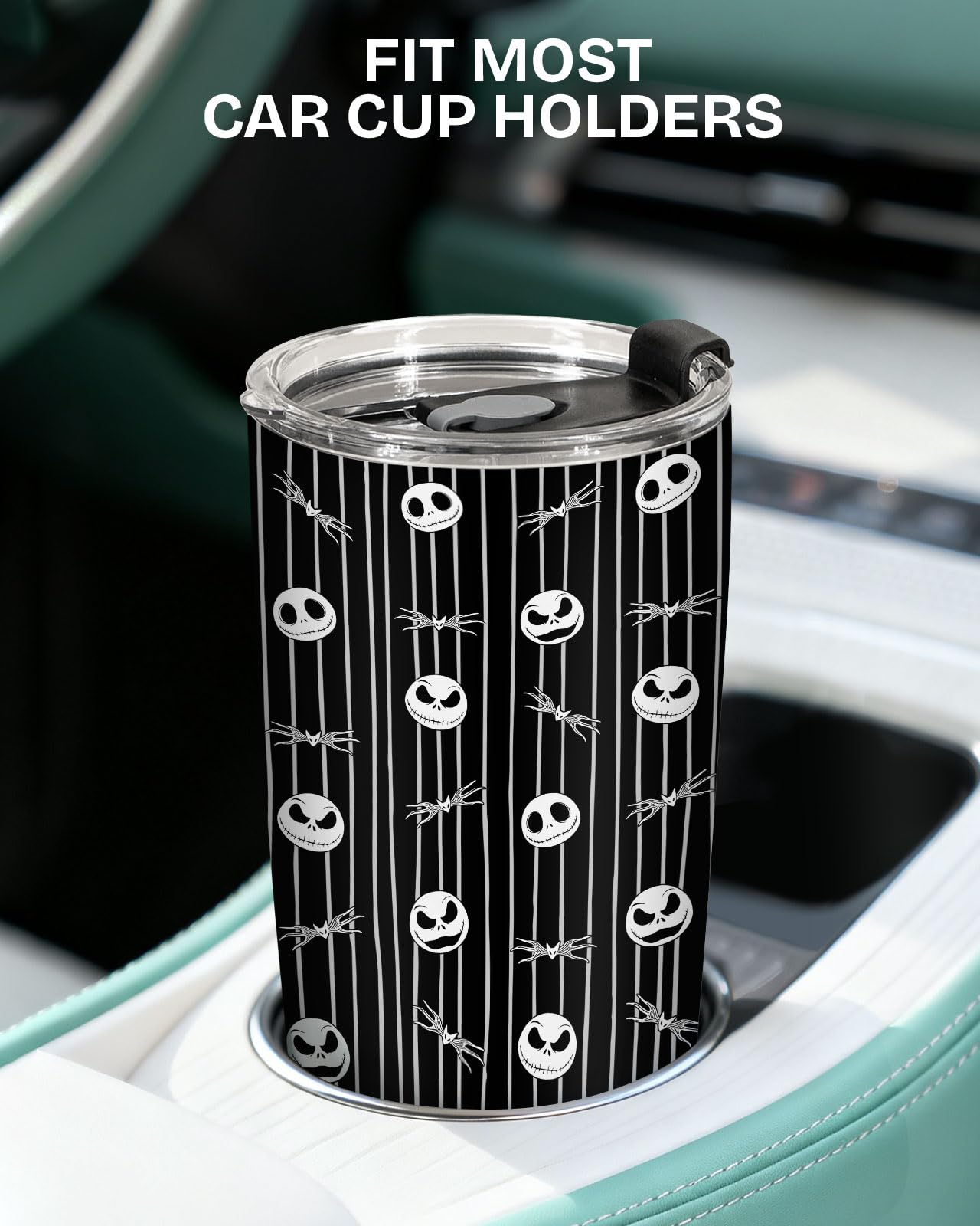 fat mummy Gothic Skeleton Tumbler 20oz Stainless Steel Insulated Travel Mug Black White Striped Spooky Skull Pattern Halloween Aesthetic Cup Gifts for Fans Birthday
