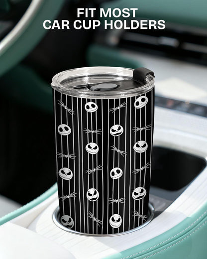 fat mummy Gothic Skeleton Tumbler 20oz Stainless Steel Insulated Travel Mug Black White Striped Spooky Skull Pattern Halloween Aesthetic Cup Gifts for Fans Birthday