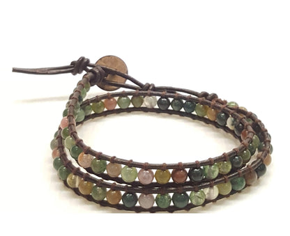 Infinityee888 Jasper 2 Wrap Bracelets and Choker woven Leather Necklace 2 in 1, Men Bracelet, Women Bracelet.