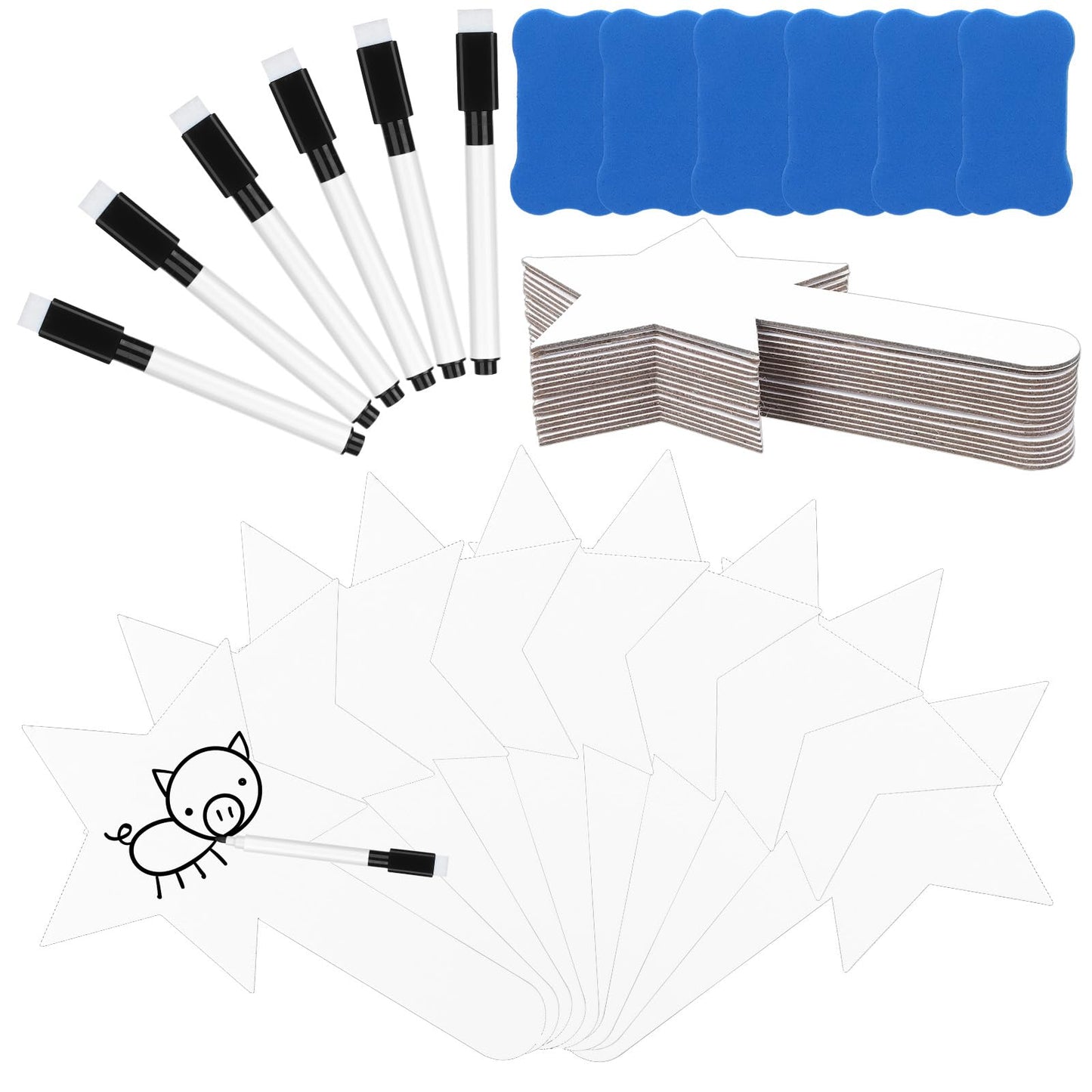 18 PCS Star Shape Dry Erase Answer Paddles Handheld Double Sided Paddles Mini White Boards with 18 Black Markers 6 Erasers, Dry Erase Signs for Teaching Office Meeting Voting Bridal Shower Games