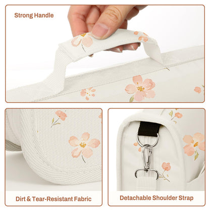 SUNEE Zipper Binder 3 Ring, 3 Inch O-Ring with Handle and Shoulder Strap, 600-Sheet Capacity, 5-Tab Expanding File Folder, Multi-Pockets for Middle School Organizer Binder with Zipper, Pink Floral