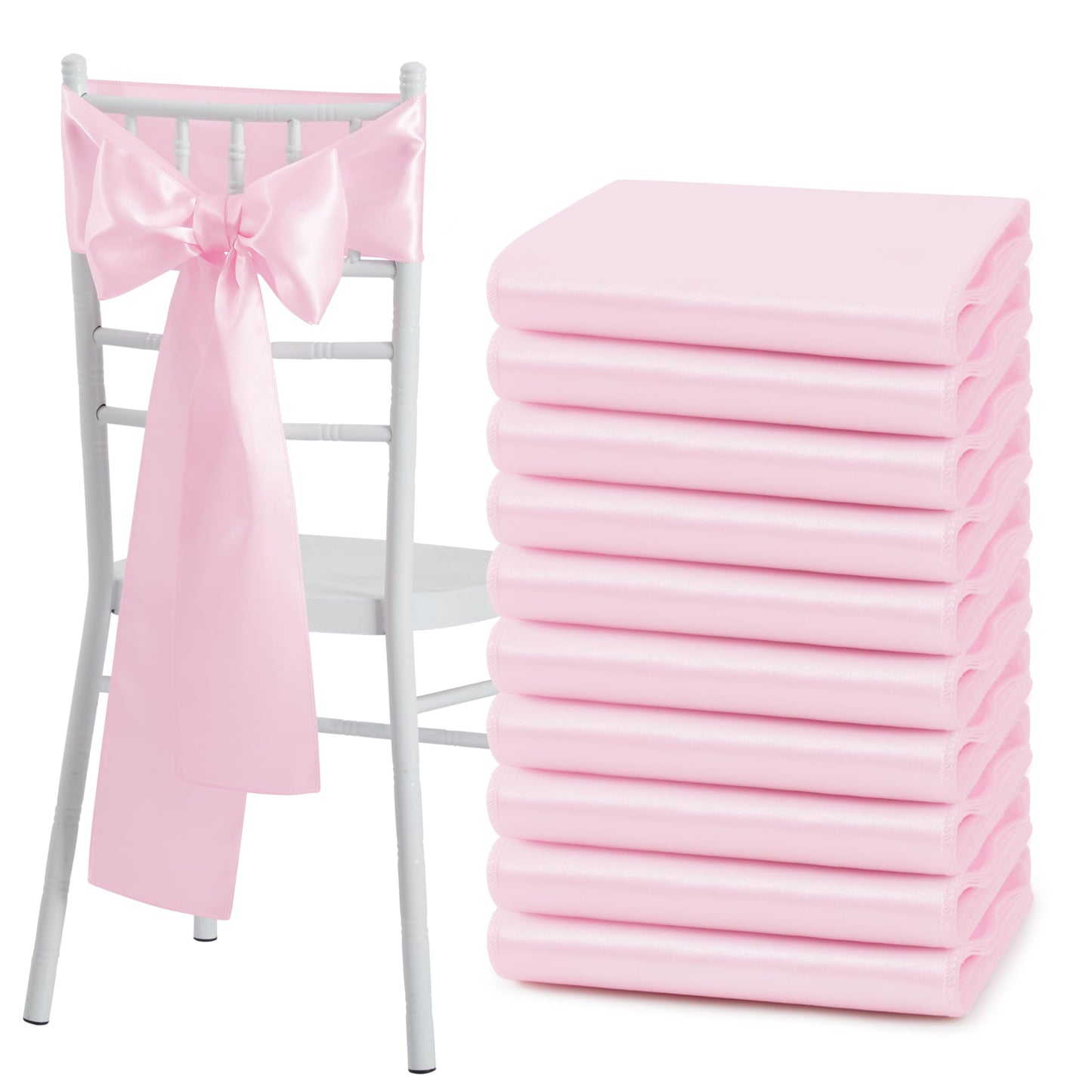 Counfeisly 50 Pcs Pink Satin Chair Sashes Bows Universal Chair Cover for Wedding Reception Events Banquets Party, Hotel Event Decorations, 6 x 108 inch