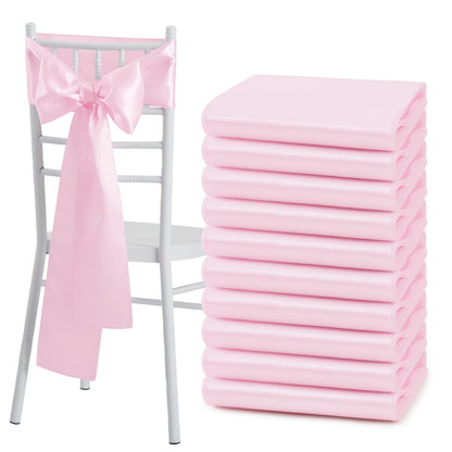 Counfeisly 50 Pcs Pink Satin Chair Sashes Bows Universal Chair Cover for Wedding Reception Events Banquets Party, Hotel Event Decorations, 6 x 108 inch