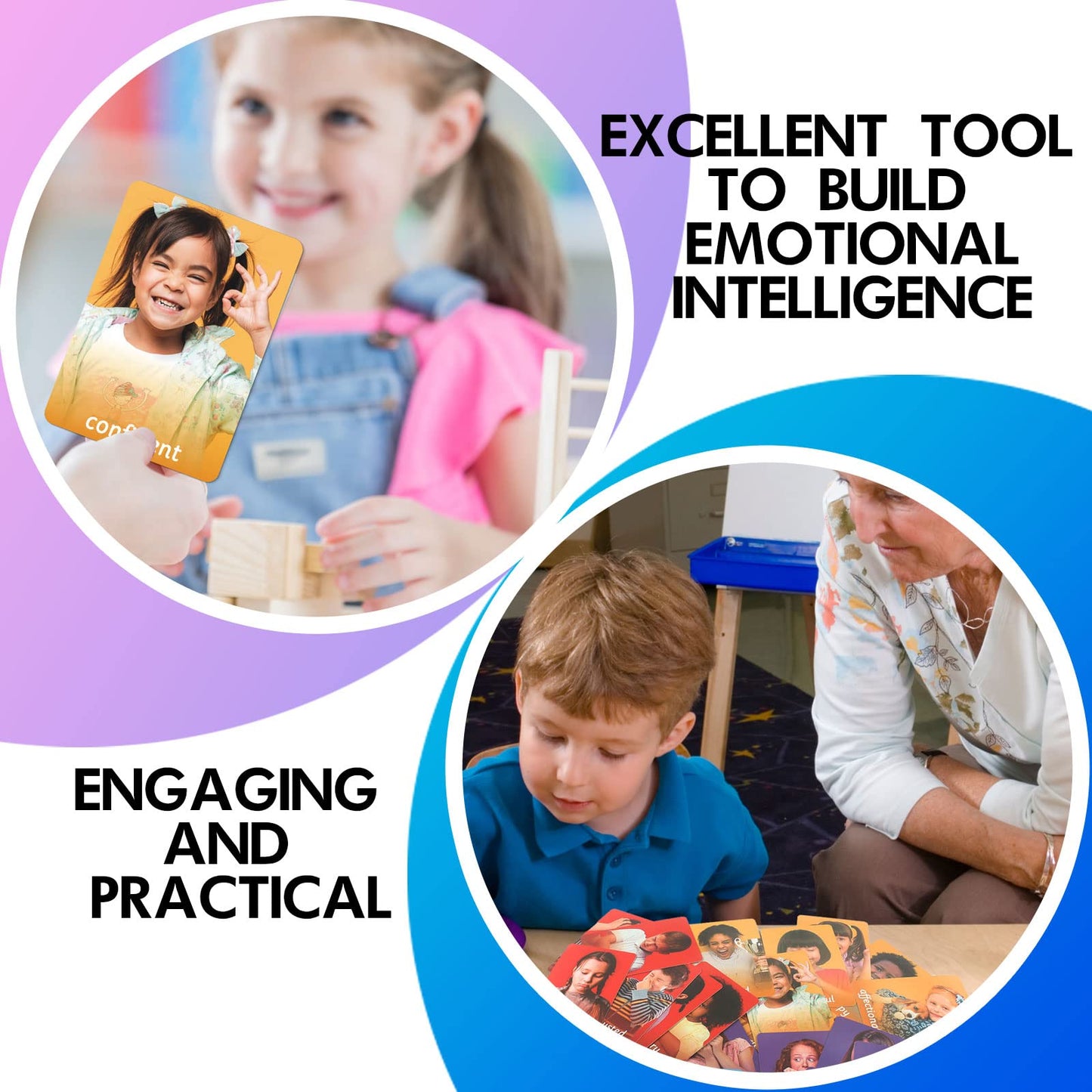 MEROCO Feelings Emotions Cards for Kids Therapy, Realistic Picture Cards for Speech Therapy Mirror, Aba Therapy Materials Autism Social Emotional Learning Materials