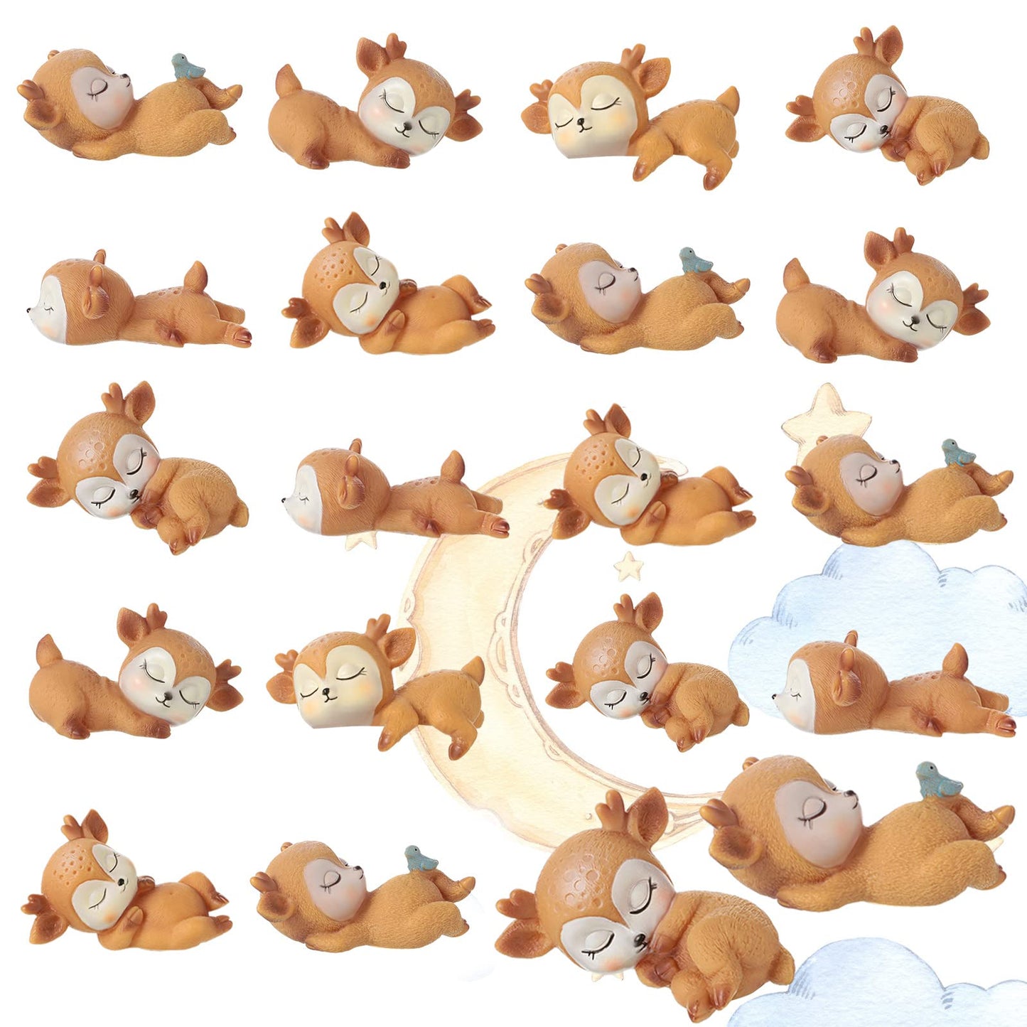 12 Pieces Deer Figurines Cake Toppers for Baby Shower Woodland Animal Deer Topper Cute Doe Fawn Cake Ornaments Decorations for Birthday Wedding Anniversary Party