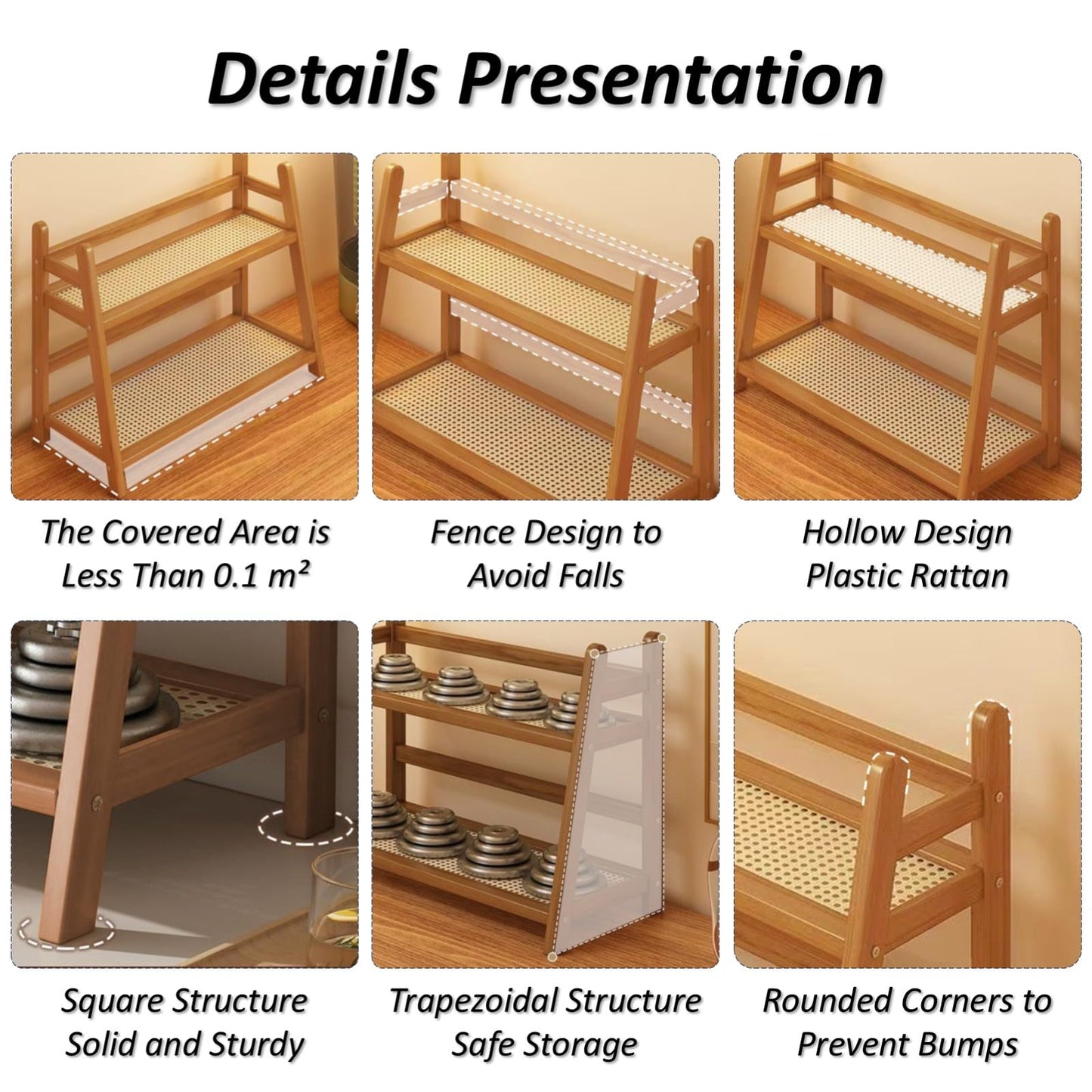 FYRLFB Household 2-Tier Cup Shelf Organizer, Kitchen Counter Shelf for Tea Coffee Bar Accessories, Bamboo Mug Holder Countertop, Matcha Stand, Cup Display, Condiment Storage Rack - Brown