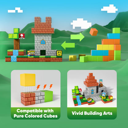 BRISTLIX 200 PCS 0.8in Magnetic Blocks - Magnet Toys for Kids, Magnetic Building Blocks Cubes, Stacking Magnets, STEM Toys Birthday Gifts for Boys and Girls Age 3+ (Theme: Castle)