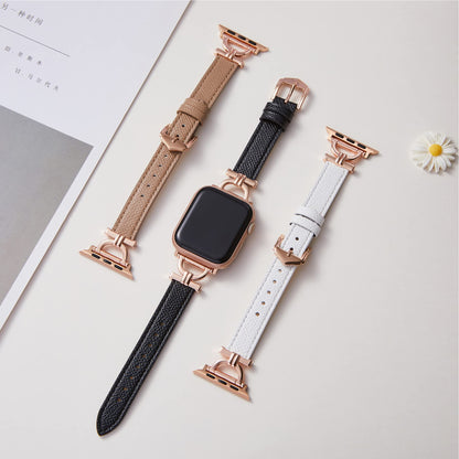 Osber Genuine Leather Band Compatible with Apple Watch Women 38mm 40mm 41mm 42mm(S11/S10), Designer Slim Leather Strap with D-Shape Gold Metal Buckle for iWatch Series 11 10 9 8 SE 7 6 5 4 3 2 1, Black
