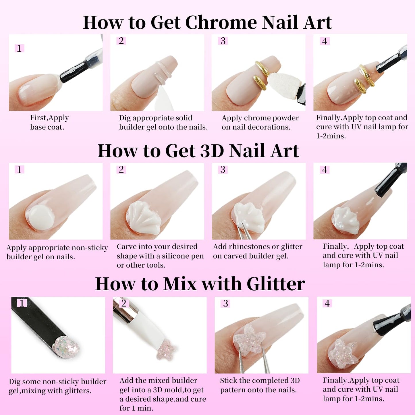 JEWHITENY Poly Extension Gel Nail Kit 14 PCS Poly Gel Kit with Slip Solution and Mini Lamp Nail Art Design Beginner