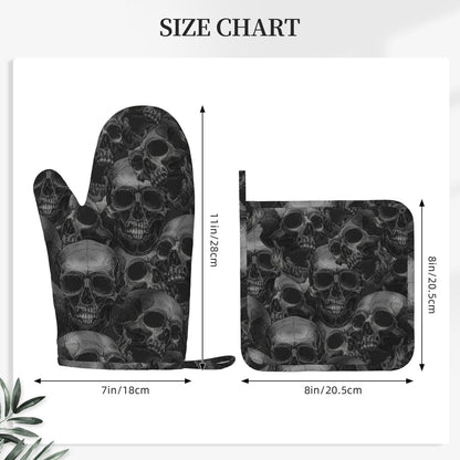Scary Skull Halloween Horror Oven Mitts And Pot Holders Set Of 4 Silicone Heat Resistant Oven Mitten Potholders Non Slip Gloves Kitchen Decor For Bbq Cooking Grilling Baking