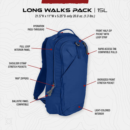 Vertx Long Walks Pack 15L Tactical Backpack, EDC Gear Bag for CCW, Travel, Work, Hiking, Outdoors, It's Almost Black