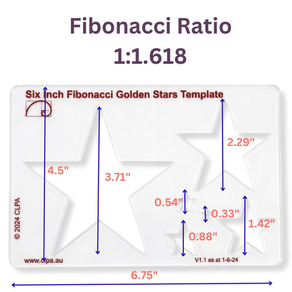 CLPA Fibonacci 3-Piece Template Set — 6" Circle, Star and Square | Golden Ratio Drawing Tools | Fibonacci Art, Quilting and Drafting Stencils | Clear PETG | Made in Australia