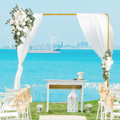 8.2FT Square Wedding Arch Backdrop Stand,Balloon Arch Stand, Metal Gold Backdrop Adjustable Stand Heavy Duty, Extra 2 Clamps Change Over The Table Rod Stand for Party Decoration,Garden Trellis Frame