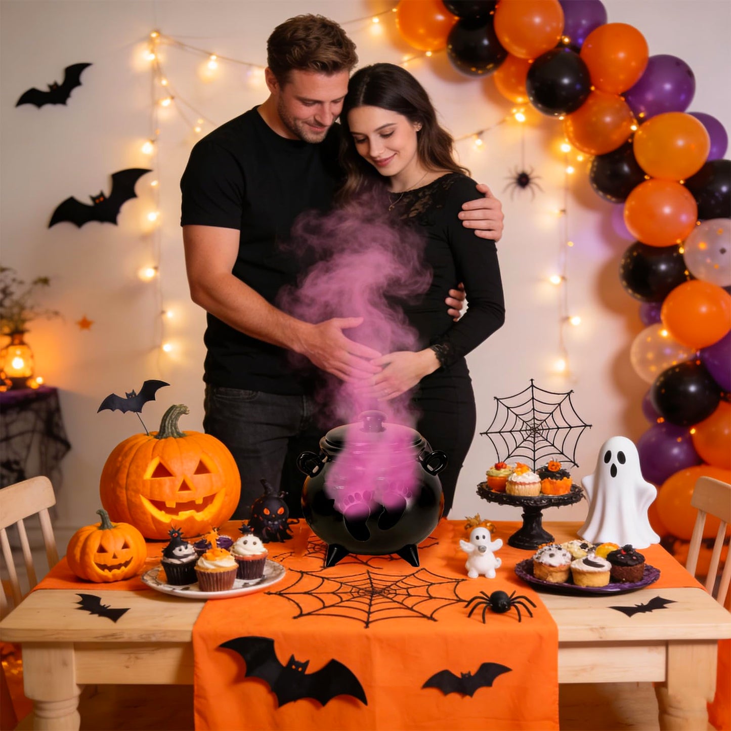 JarThenaAMCS Halloween Gender Reveal Party Decoration Black Witch Cauldron Baby Shower Table Centerpieces He or She Resin Footprint Cauldron with Lid for Birthday Party Supplies