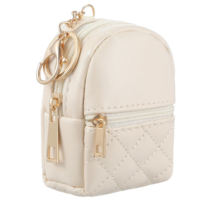 Bremorou Mini Backpack Coin Purse Keychain Cute Cosmetic Bag for Women PU Leather Makeup Bag Key Pocket Lipstick Bags Card Holder Data Cable Organizer Zipper Pouch Tiny Backpack Keychain Holder Beige