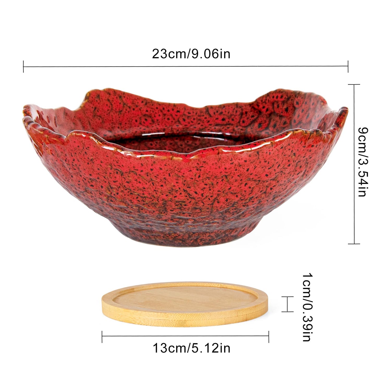 ARTKETTY Bonsai Pots - 9.06'' Ceramic Pots for Indoor Plants, Large Succulent Pots with Drainage Bamboo Tray, Unique Bonsai Tree Planters Round Cactus Flower Plant Container Bowl Home Office Decor