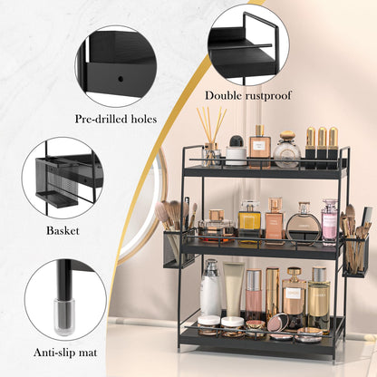 BSTSLL Bathroom Counter Organizer,Bathroom Countertop Organizer with Baskets,Vanity Organizers,Counter Shelf,Countertop Storage, Makeup Organizers(Black)