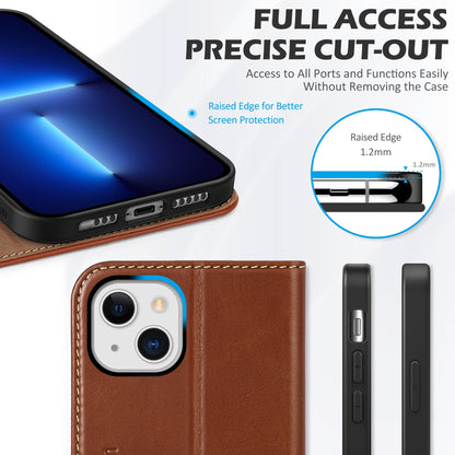 SHIELDON Wallet Case for iPhone 13 5G, Genuine Leather Folio Case Magnetic Shock Absorbing Cover RFID Blocking Credit Card Holder Kickstand Compatible with iPhone 13 6.1" 2021 - Retro Brown