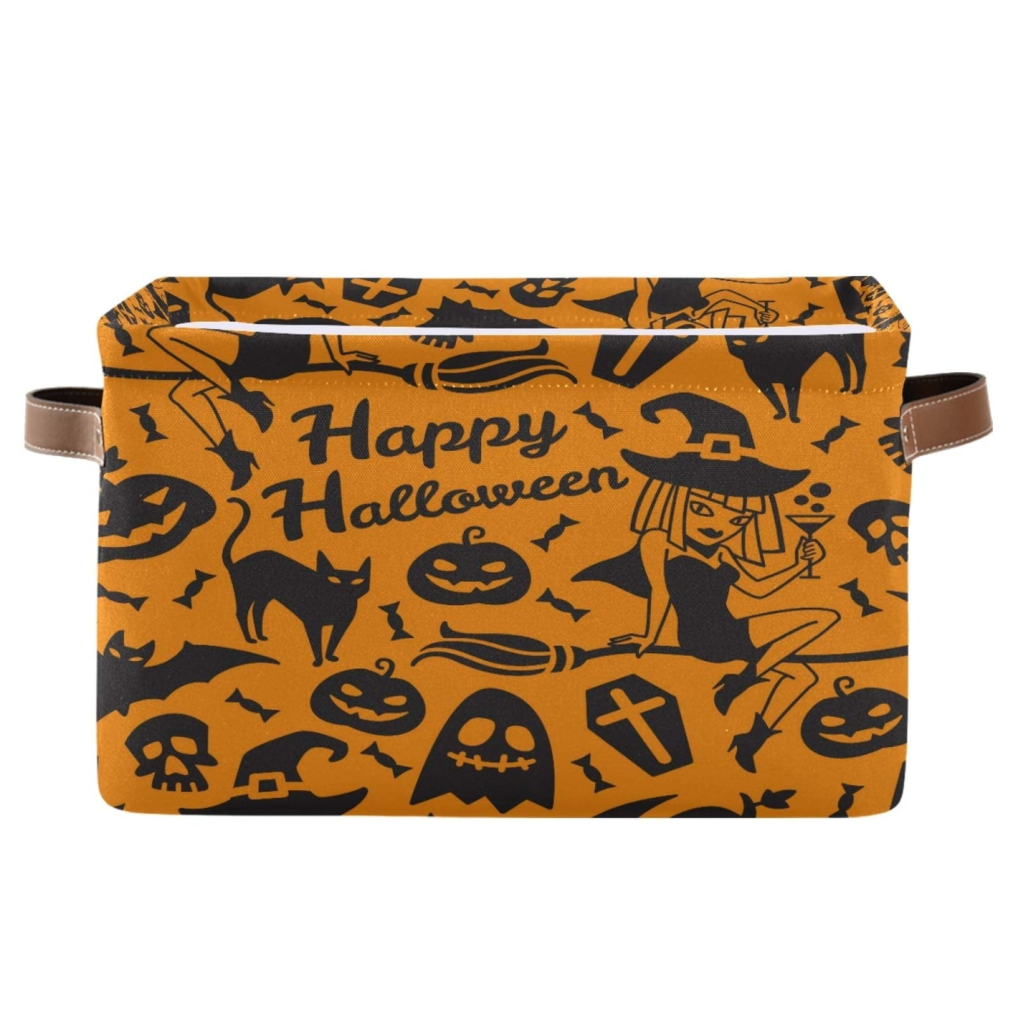 AUUXVA Storage Basket Happy Halloween Pumpkin Witch Storage Cube Box Durable Canvas Collapsible Toy Basket Organizer Bin with Handles for Shelf Closet Bedroom Home Office