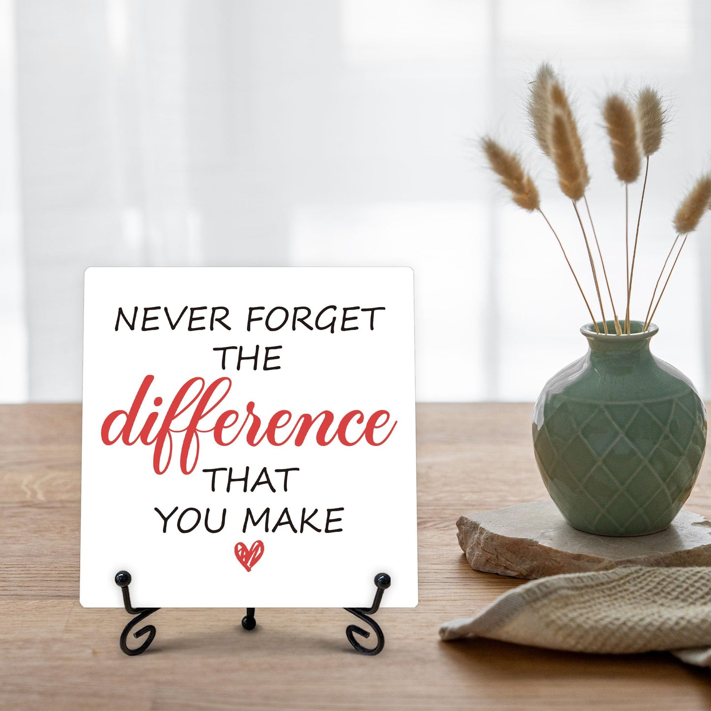 Thank You Gifts for Women Men, Never Forget The Difference That You Make Wooden Sign with Stand, Appreciation Retirement Farewell Going Away Goodbye Gifts for Coworkers Boss Friends, 5"x5"-C23