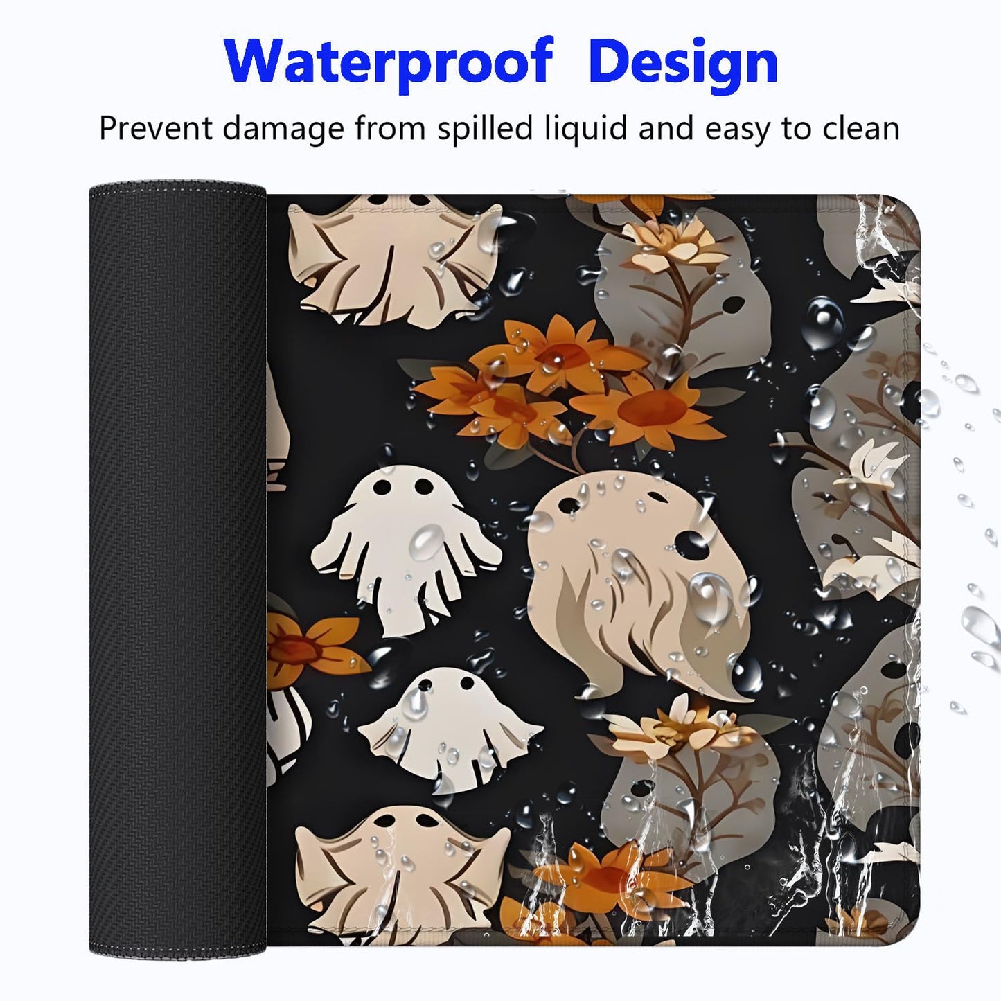 Large Gaming Mouse pad,Halloween Ghost Flowers Cute Anti Slip Rubber Base Mouse pad, Suitable for Computer, Laptop, Office Desk Accessories