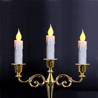 CVHOMEDECO. Flickering Taper Candles LED Drip Flameless Candles, Battery Operated with Timer, White, 4-3/4 Inch, Set of 3