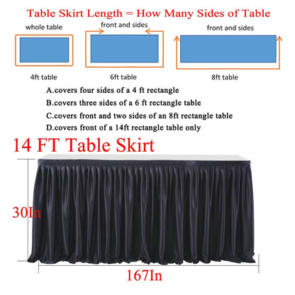 PARTISKY White Polyester Table Skirt for Rectangle Tables 14ft, Wrinkle Resistant Pleated Ruffle Table Cloth for Birthday Party Banquet Wedding Baby Shower